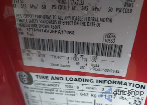 2009 Ford F-150 Fx4/King Ranch/Lariat/Platinum/Xl/Xlt из США, поврежденный, VIN 1FTPW14V39FA17068